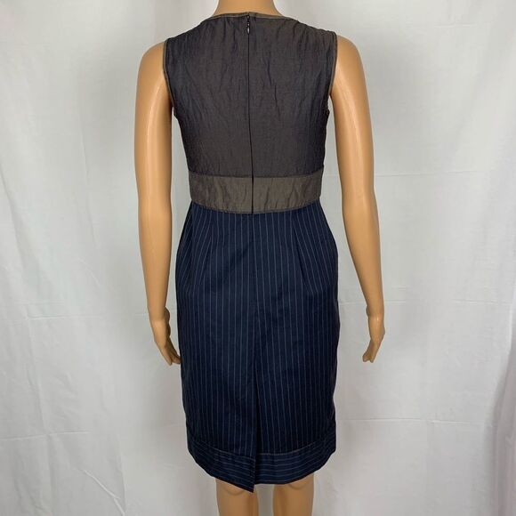 Margaret O’Leary Pinstripe Fitted Mini Dress Scoop Neck Mod Rockabilly Bodycon - Picture 5 of 8